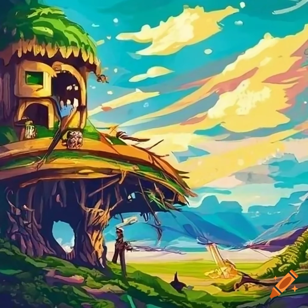epic fantasy art of a giant treehouse in the clouds