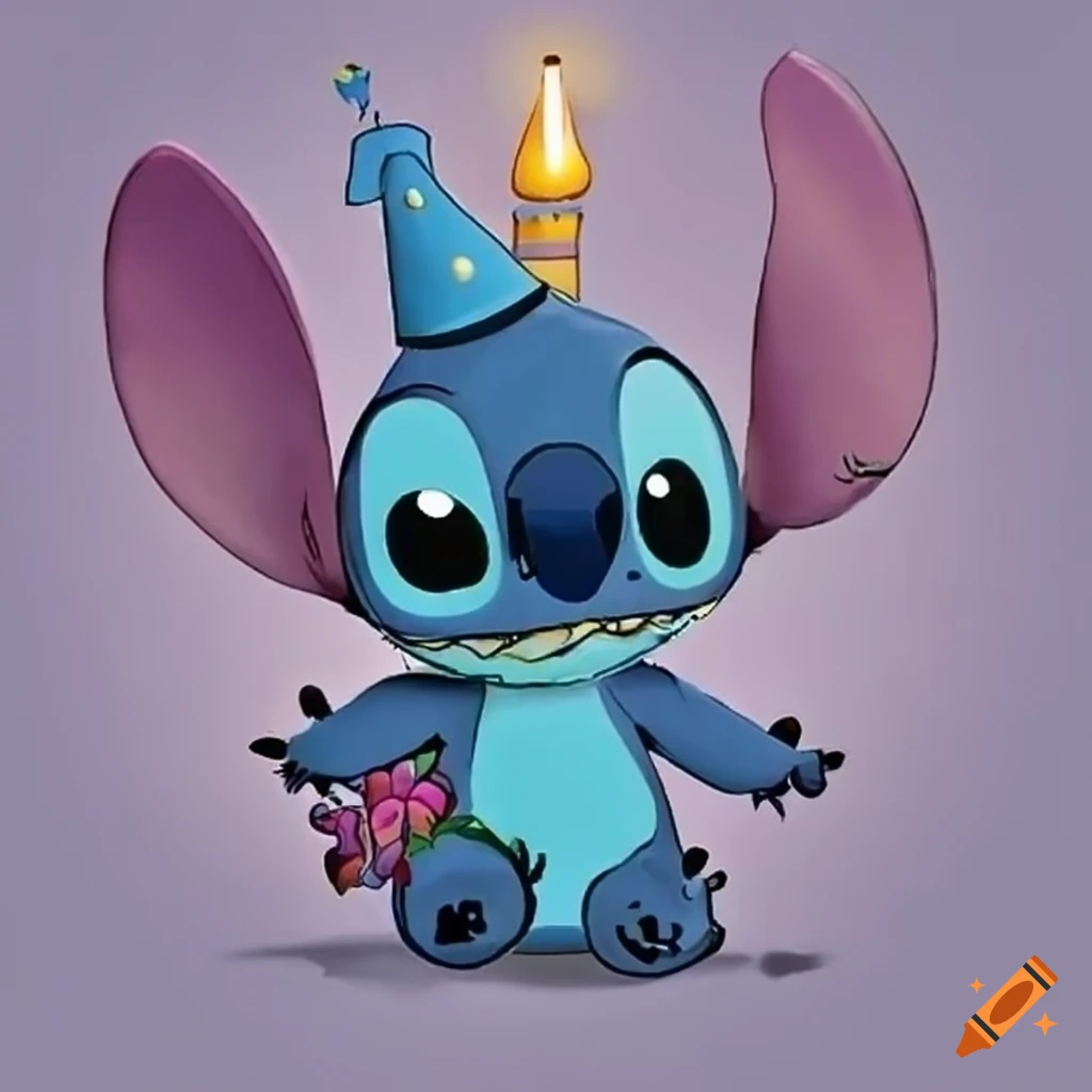 Stitch celebrating birthday