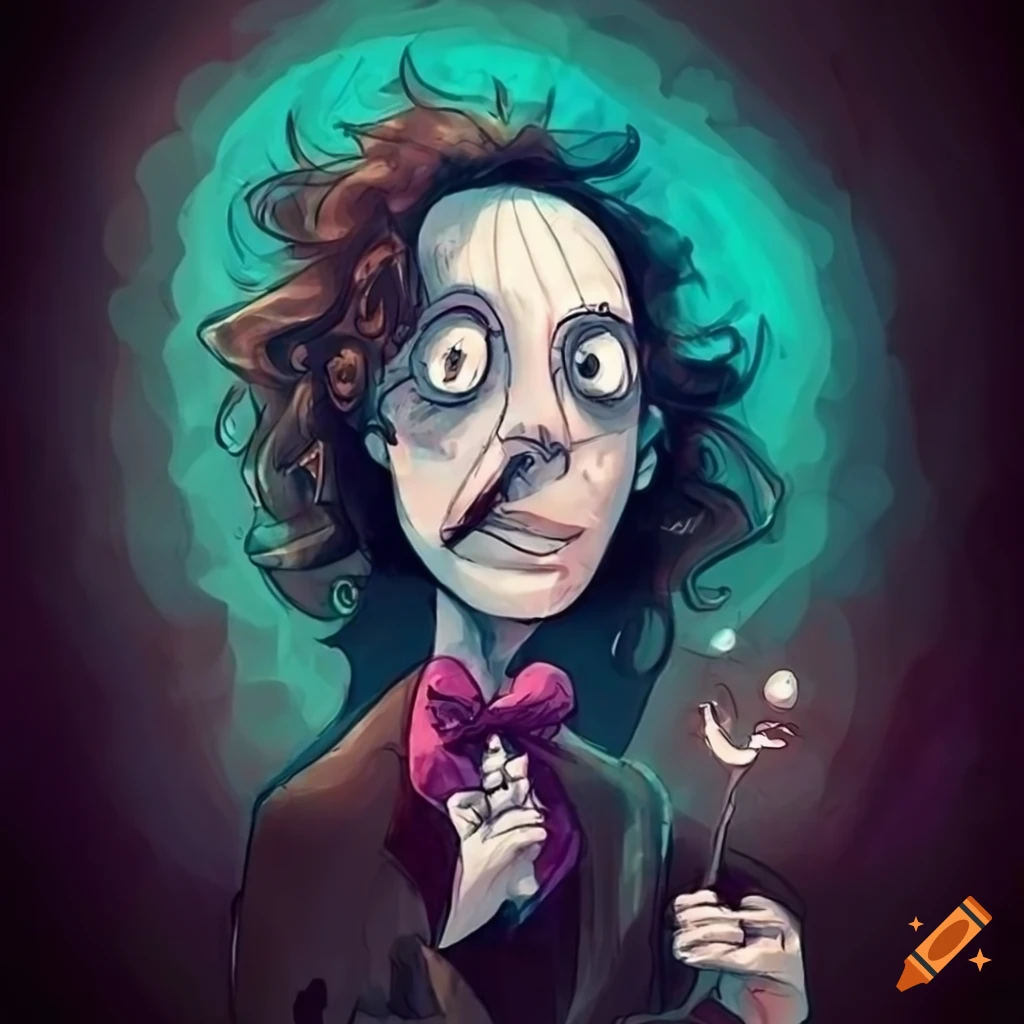 sketch of a cute smiling Tim Burton-style magician