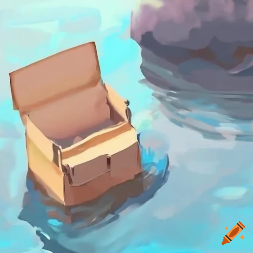 cardboard box sailing through water