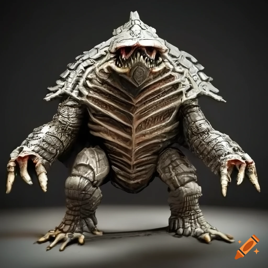 detailed illustration of Gamera and a Cylon Centurion in a labyrinth