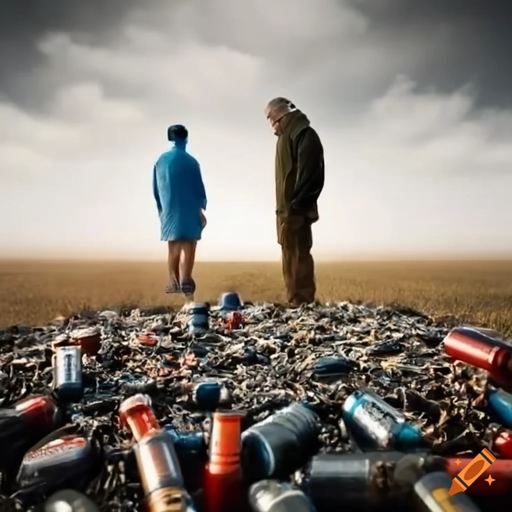 man observing a field filled with discarded batteries