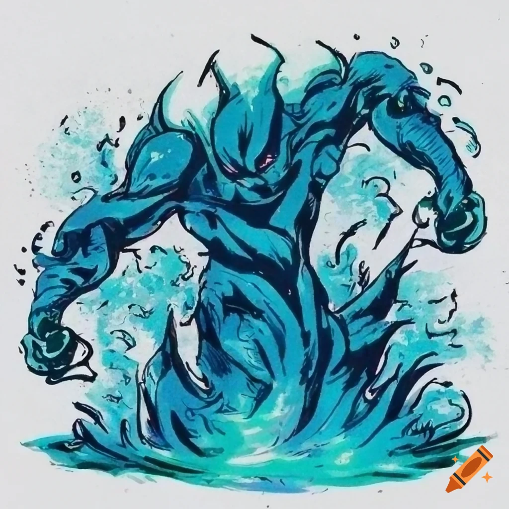 water elemental in 90s manga style