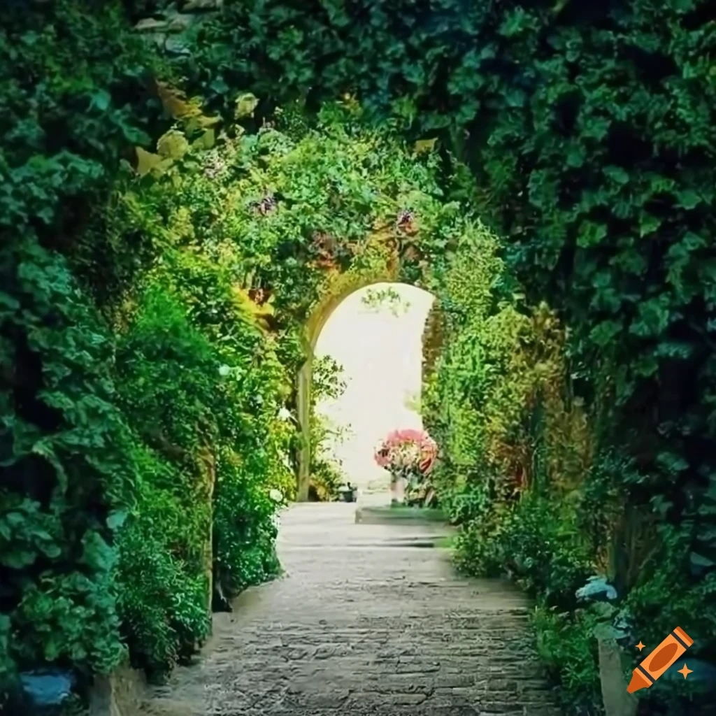 Florentine courtyard with archway and flowers