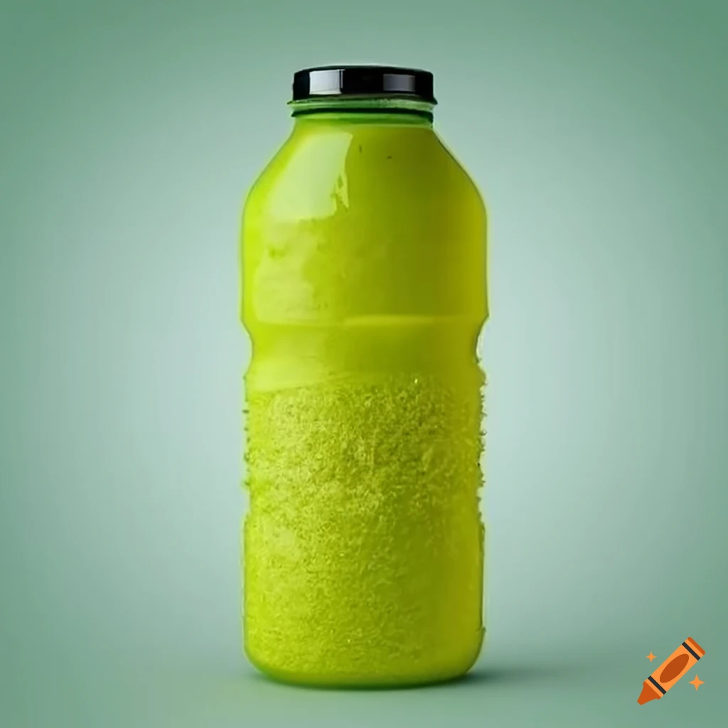 crystalline yellow-greenish powder in a water bottle
