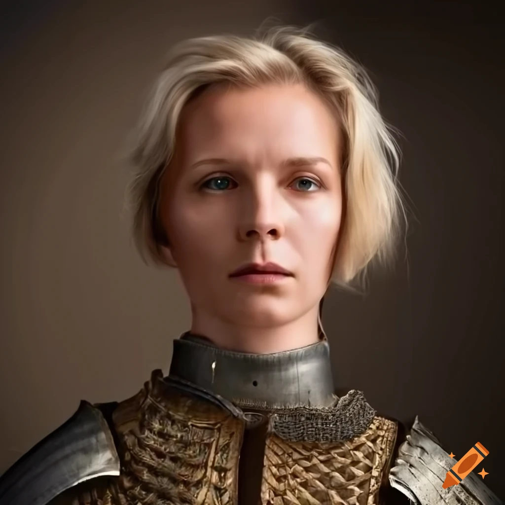 mature female medieval sailor in armor on her sailboat