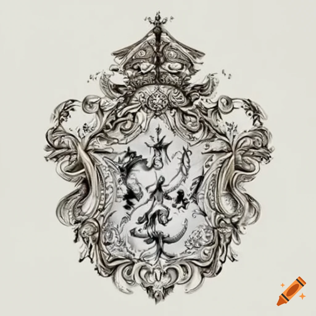 intricately designed black and gold crest