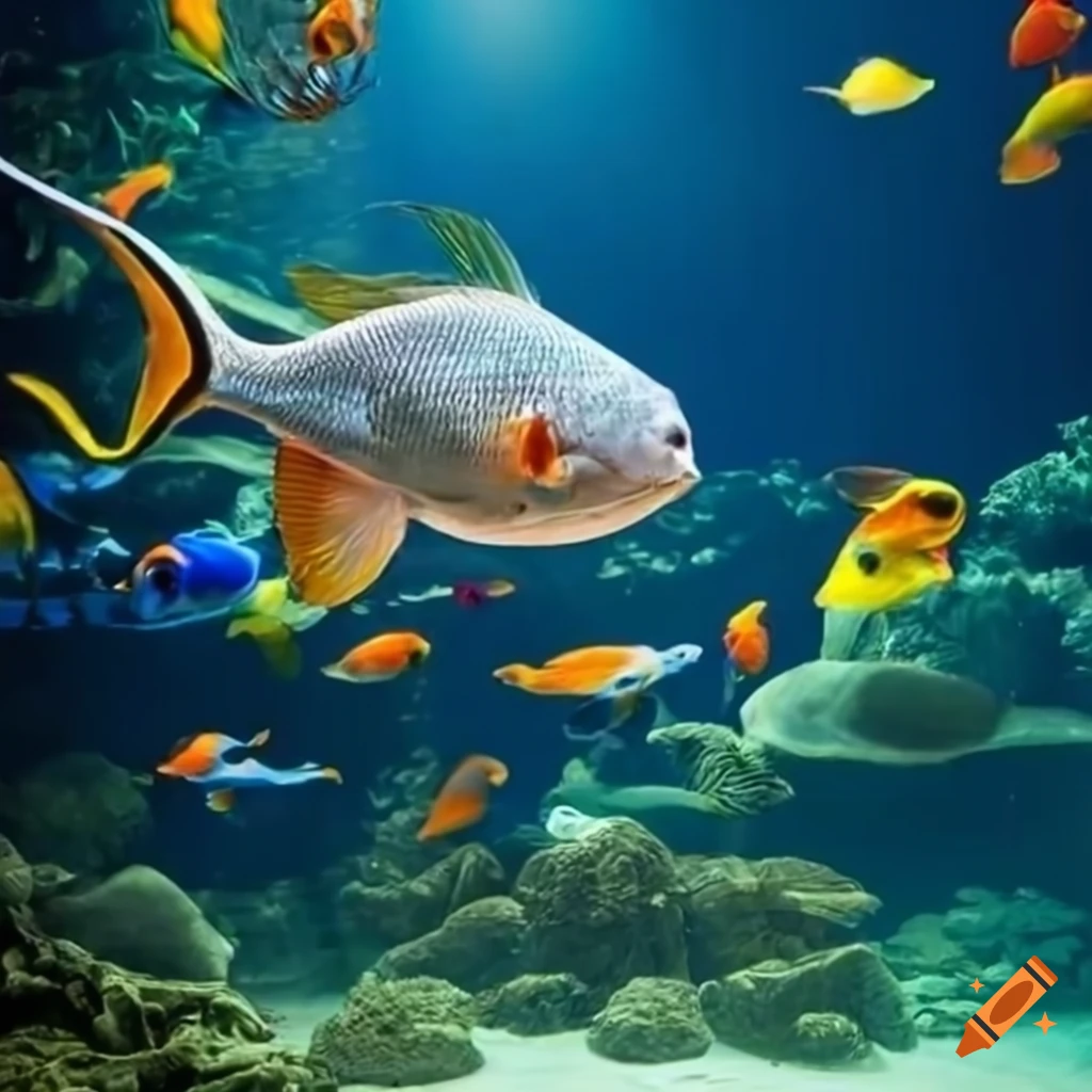 Real-life aquarium with colorful fish on Craiyon