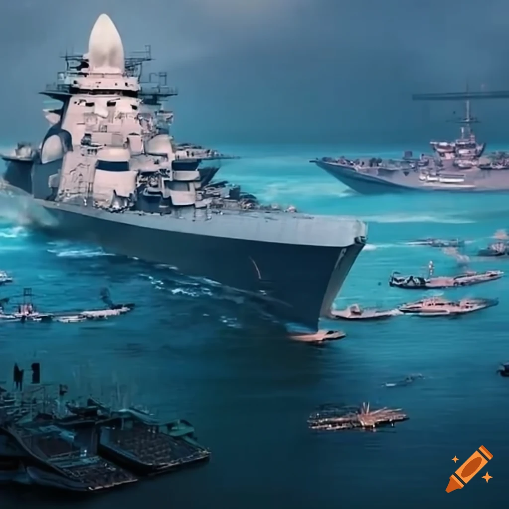 futuristic Chinese warships in the bay