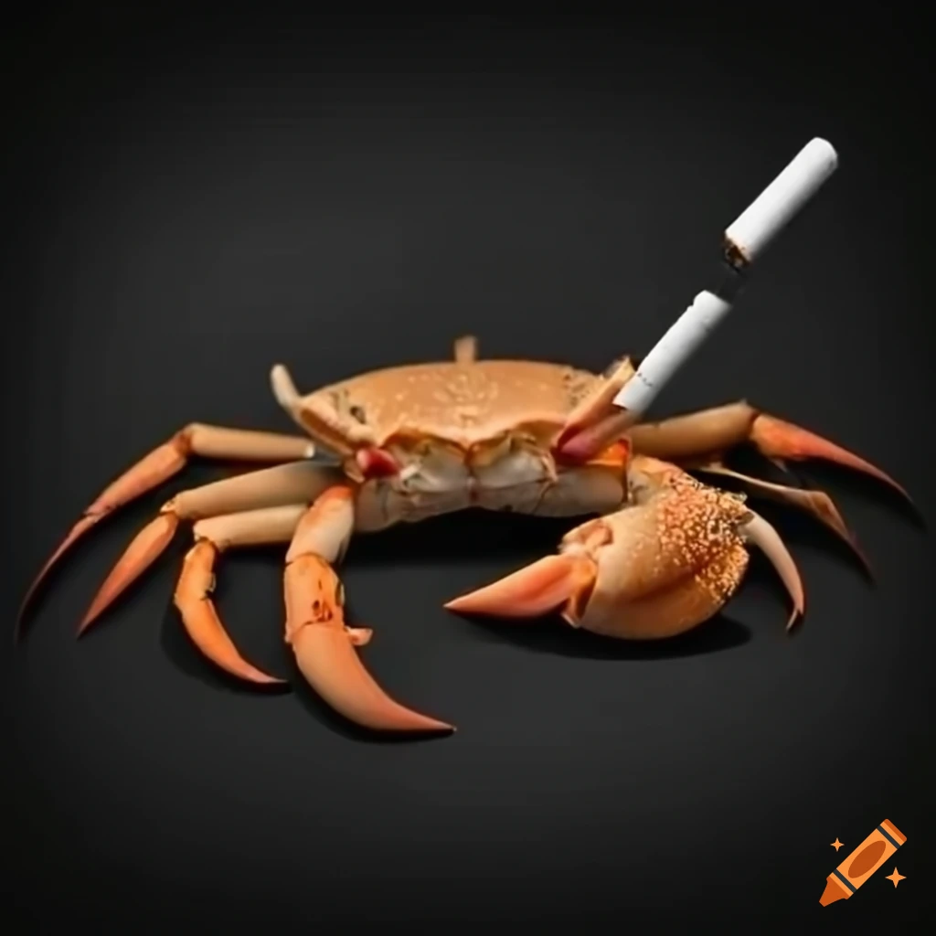 depressed crab smoking a cigarette