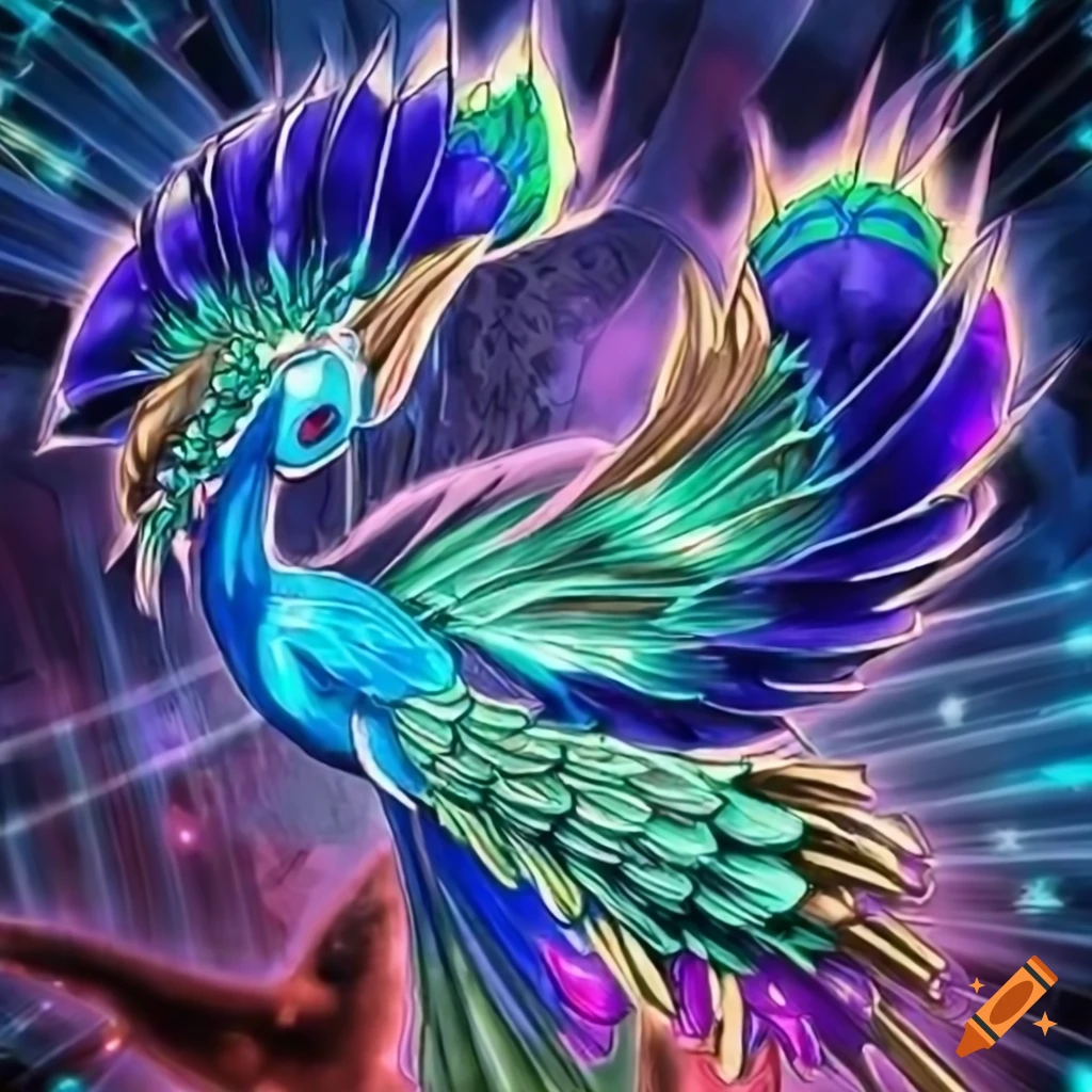 dynamic peacock artwork from Yu-Gi-Oh card