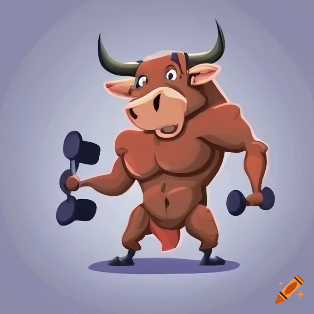 cartoon bull lifting weights