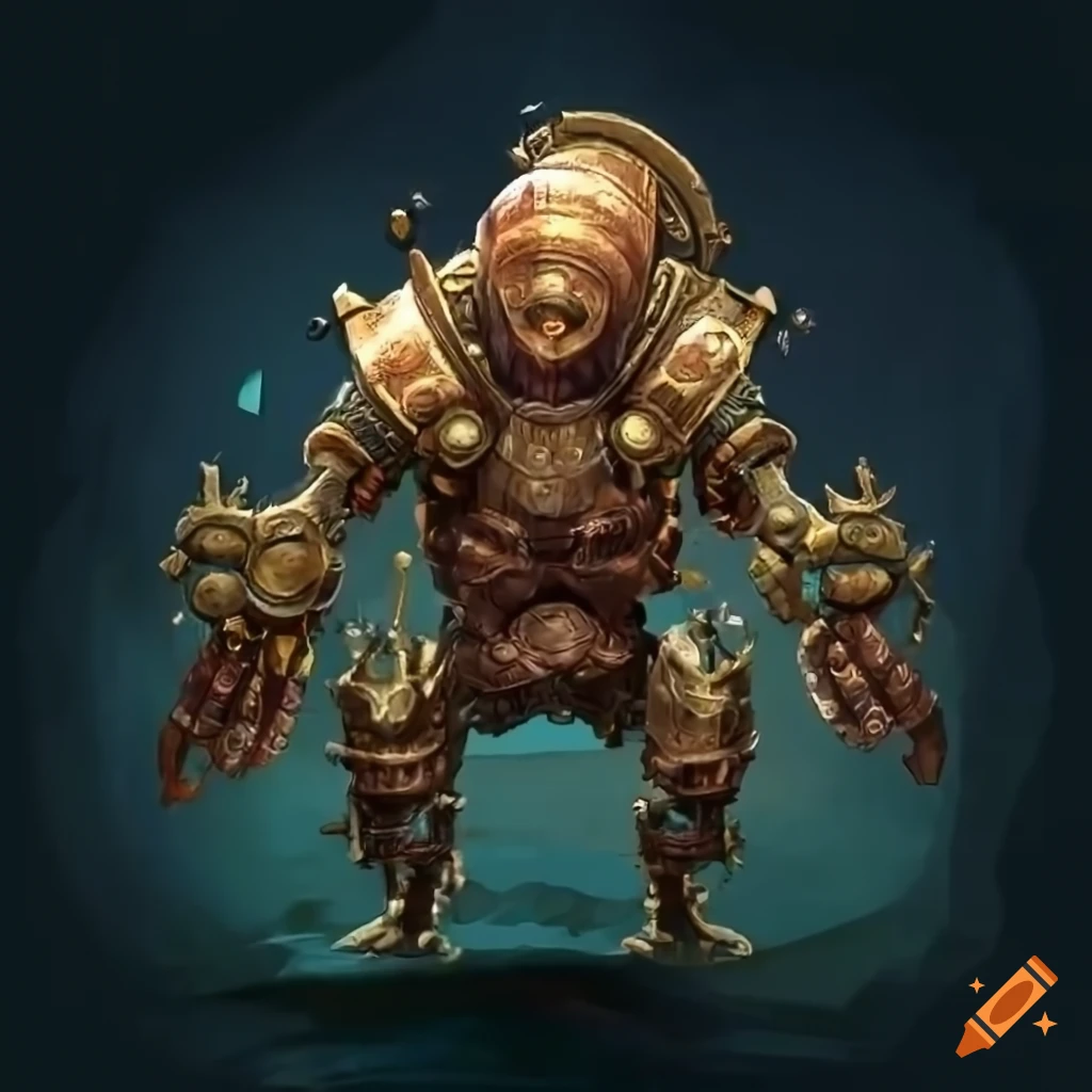 steampunk orchestra golem made of musical instruments