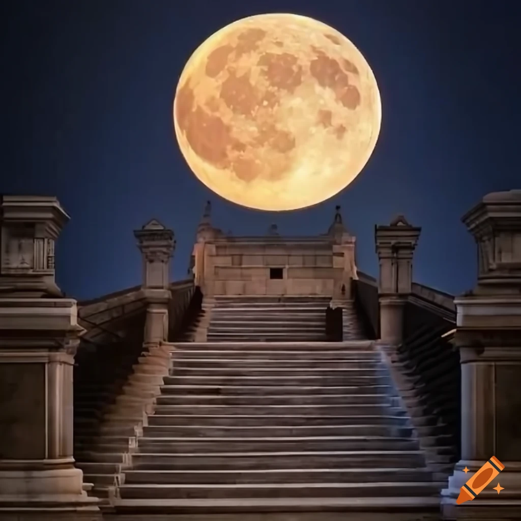 marble staircase under the full moon