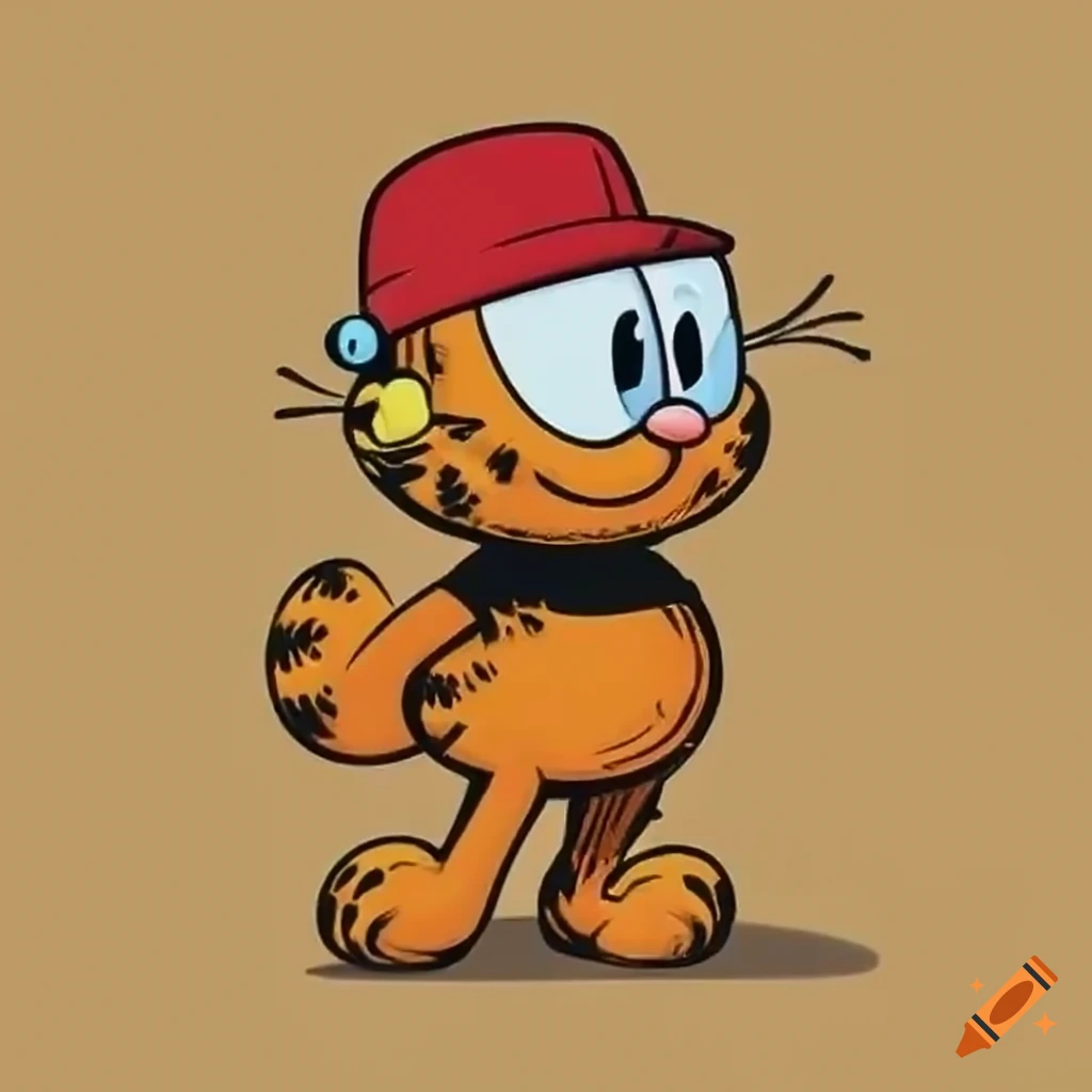 Garfield wearing Cuphead-inspired red cap