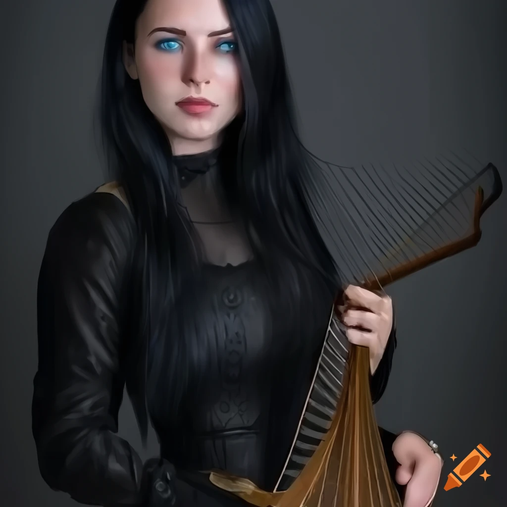 illustration of a female bard playing a lyre