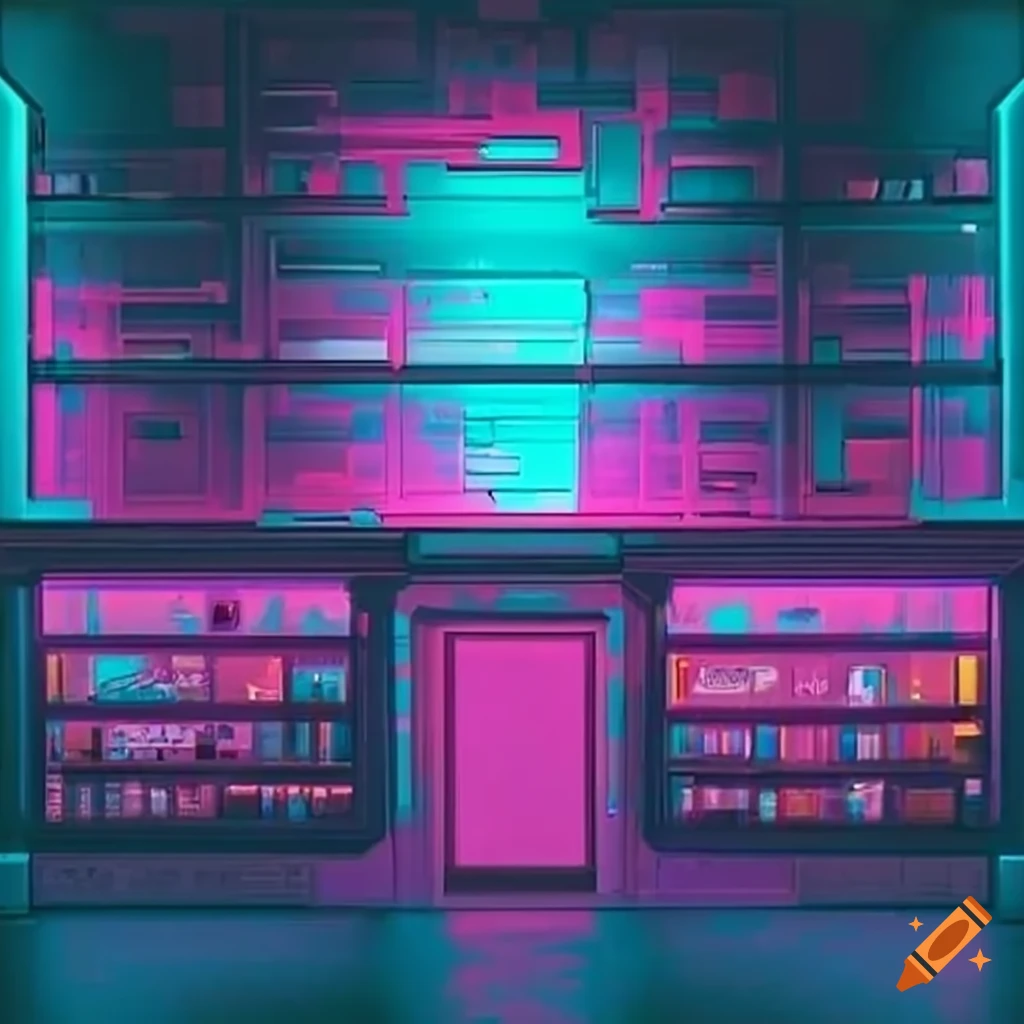 vaporwave pharmacy service counter