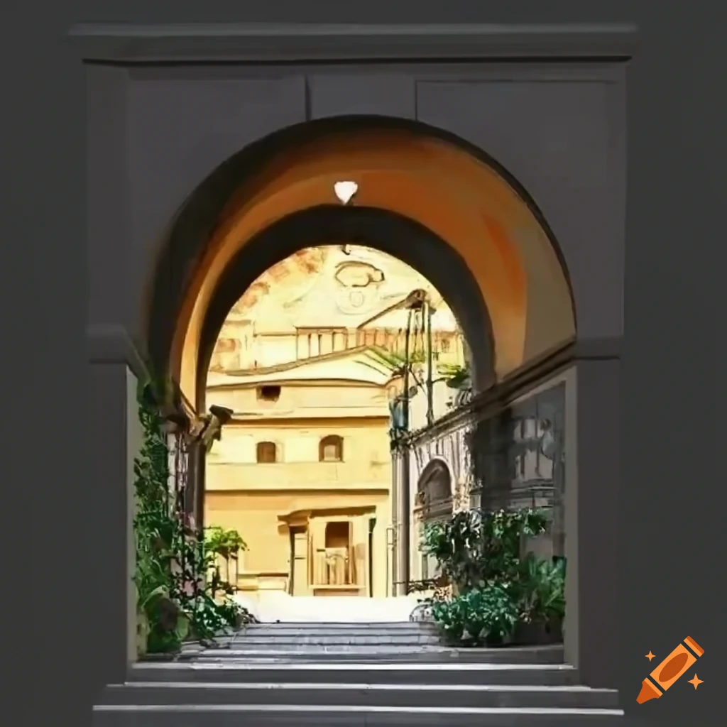 Florentine courtyard with archway and flowers