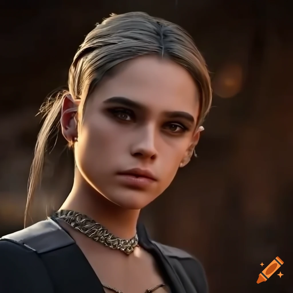 close-up portrait of Sasha Calle as Selphie on a ranch
