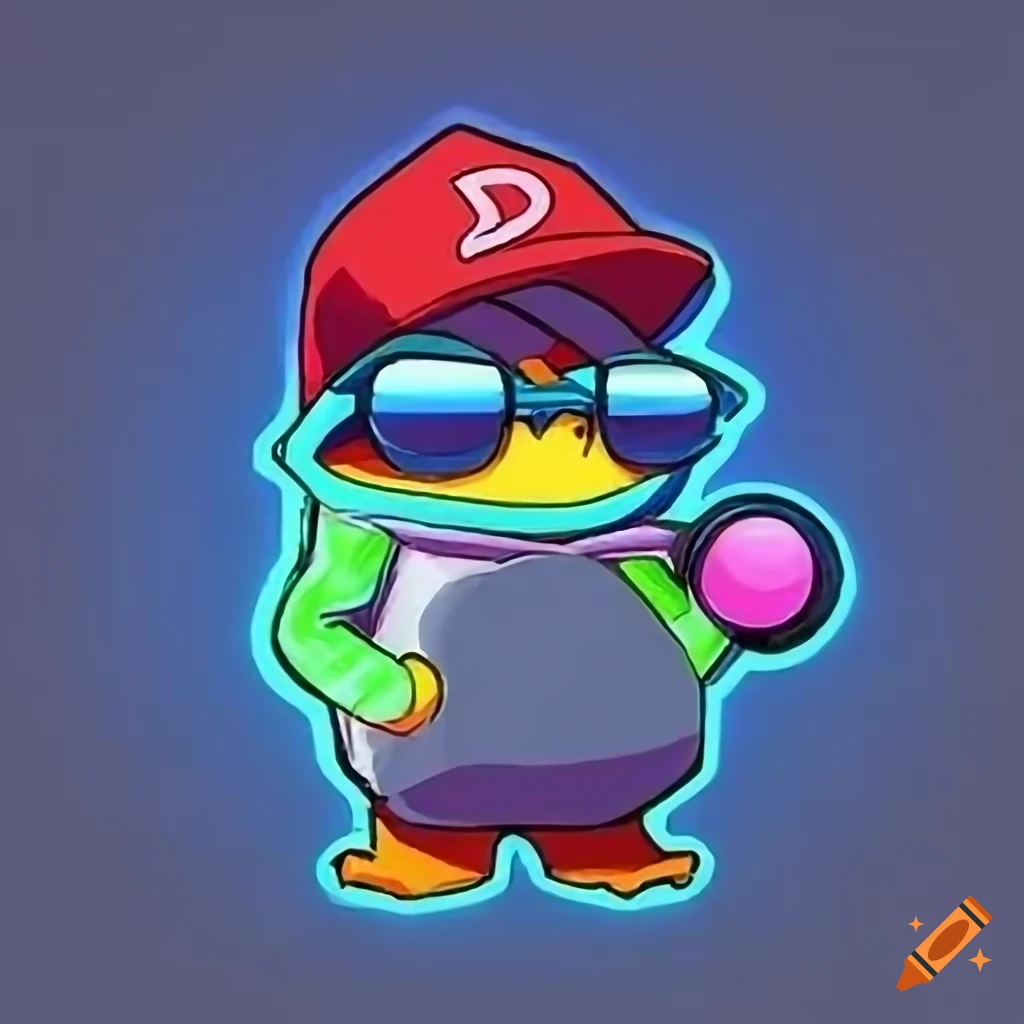 graffiti art of a glowing blue neon penguin