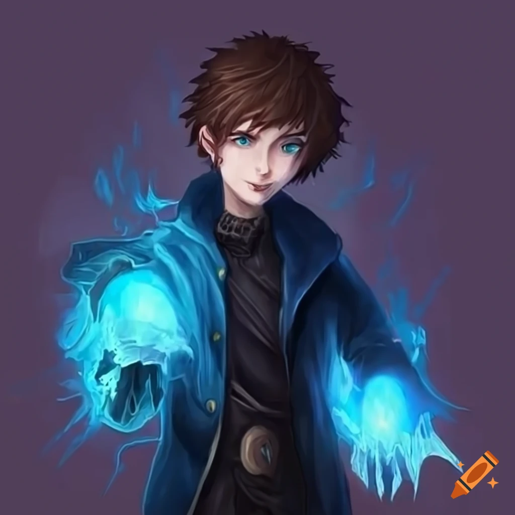 mage character with elemental weapon and tome