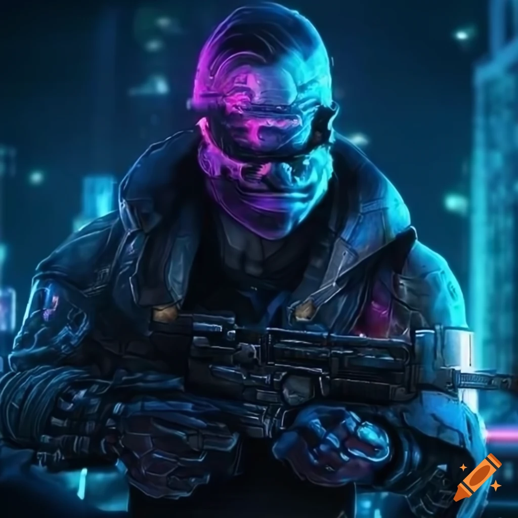 cyberpunk night city with a fighter and thunderstorm
