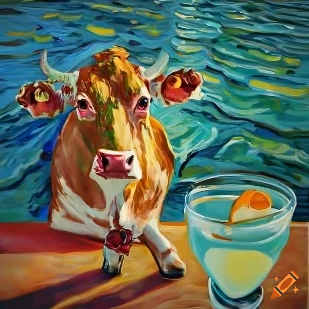 hyper realistic painting of cows on a cruise ship