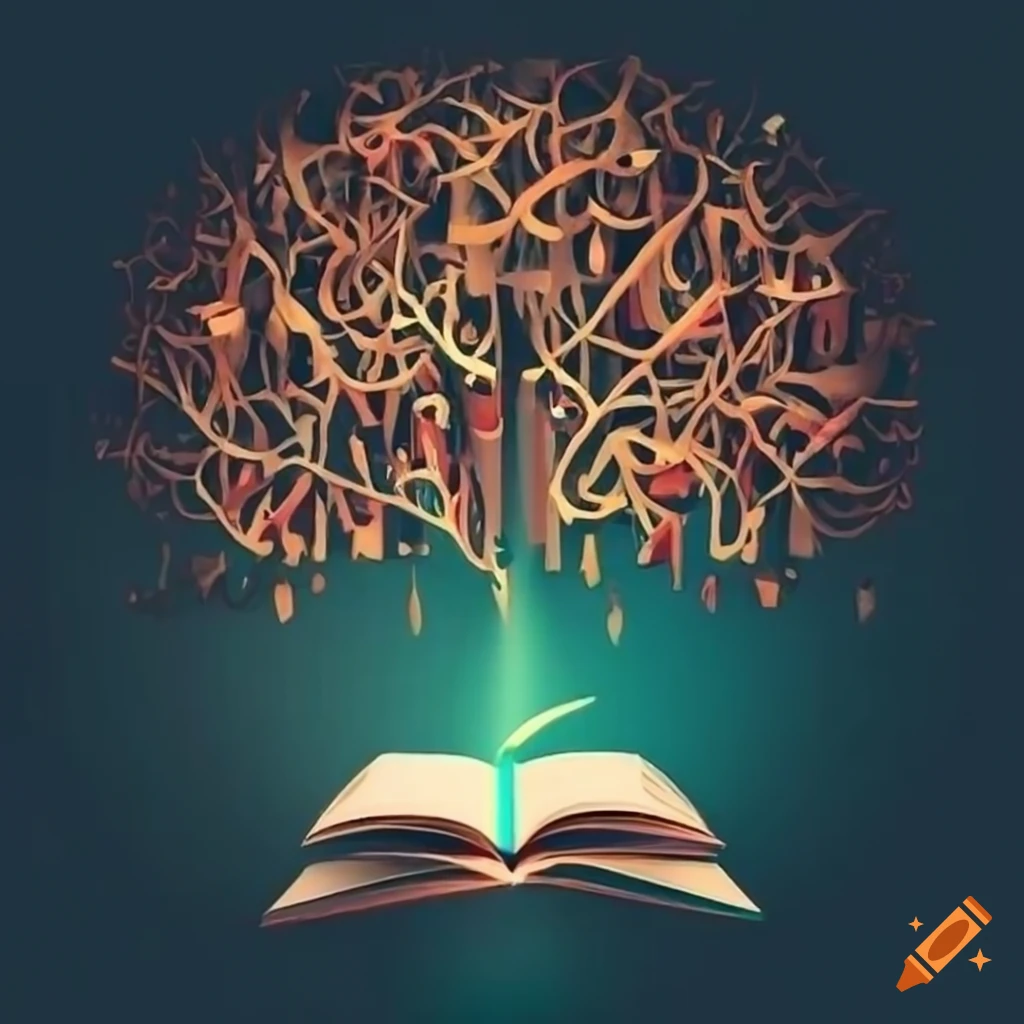 logo of a book with a tree growing from it
