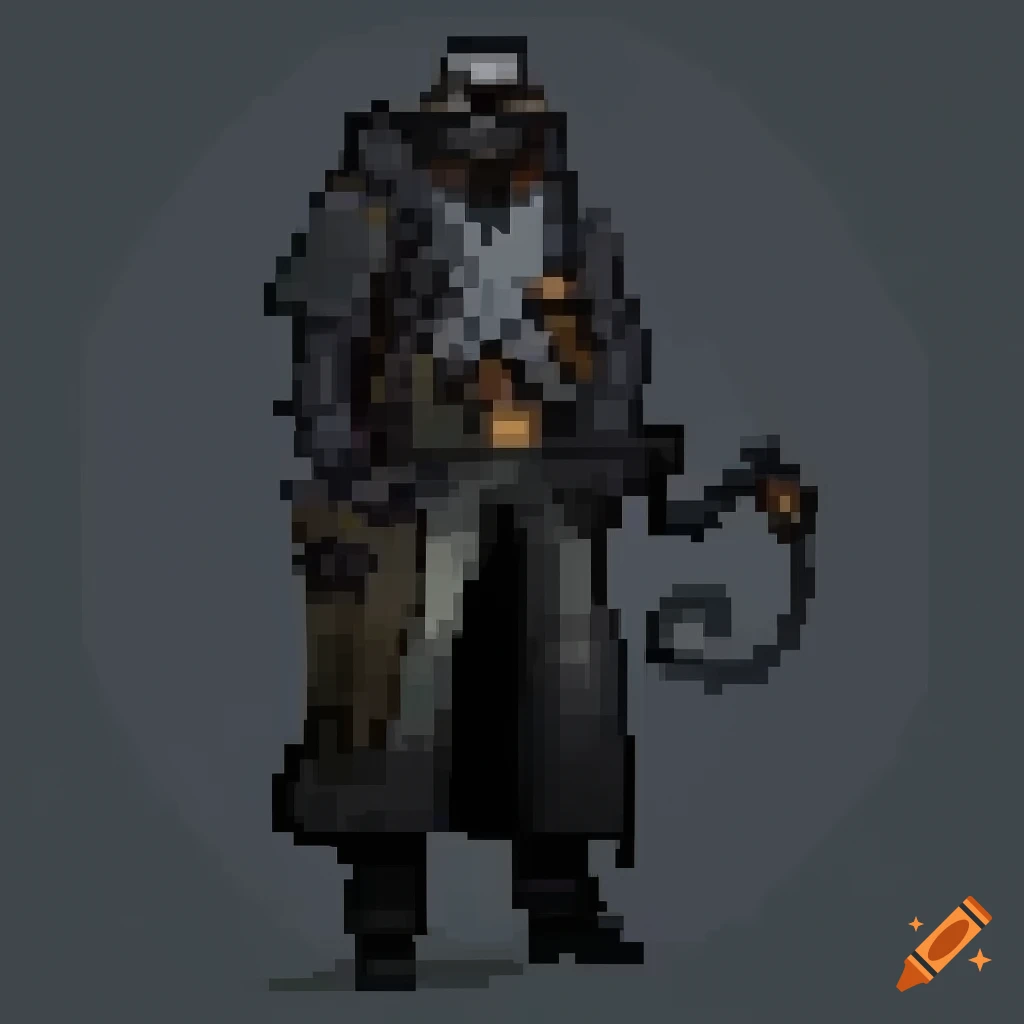 pixel art character sheet of a male trader in grey outfit
