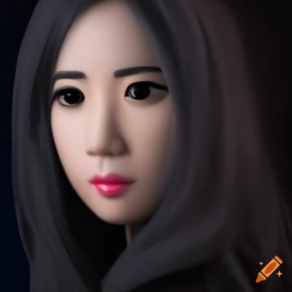 realistic Funko Pop style portrait of an Asian woman