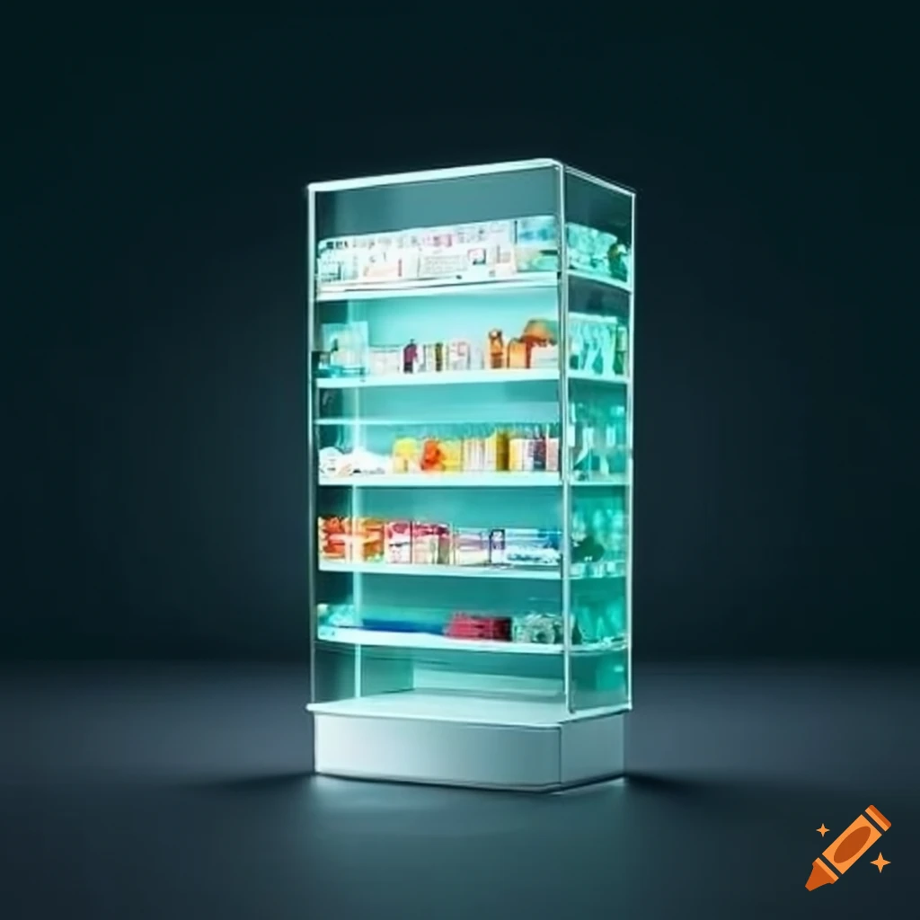 glass display in a pharmacy