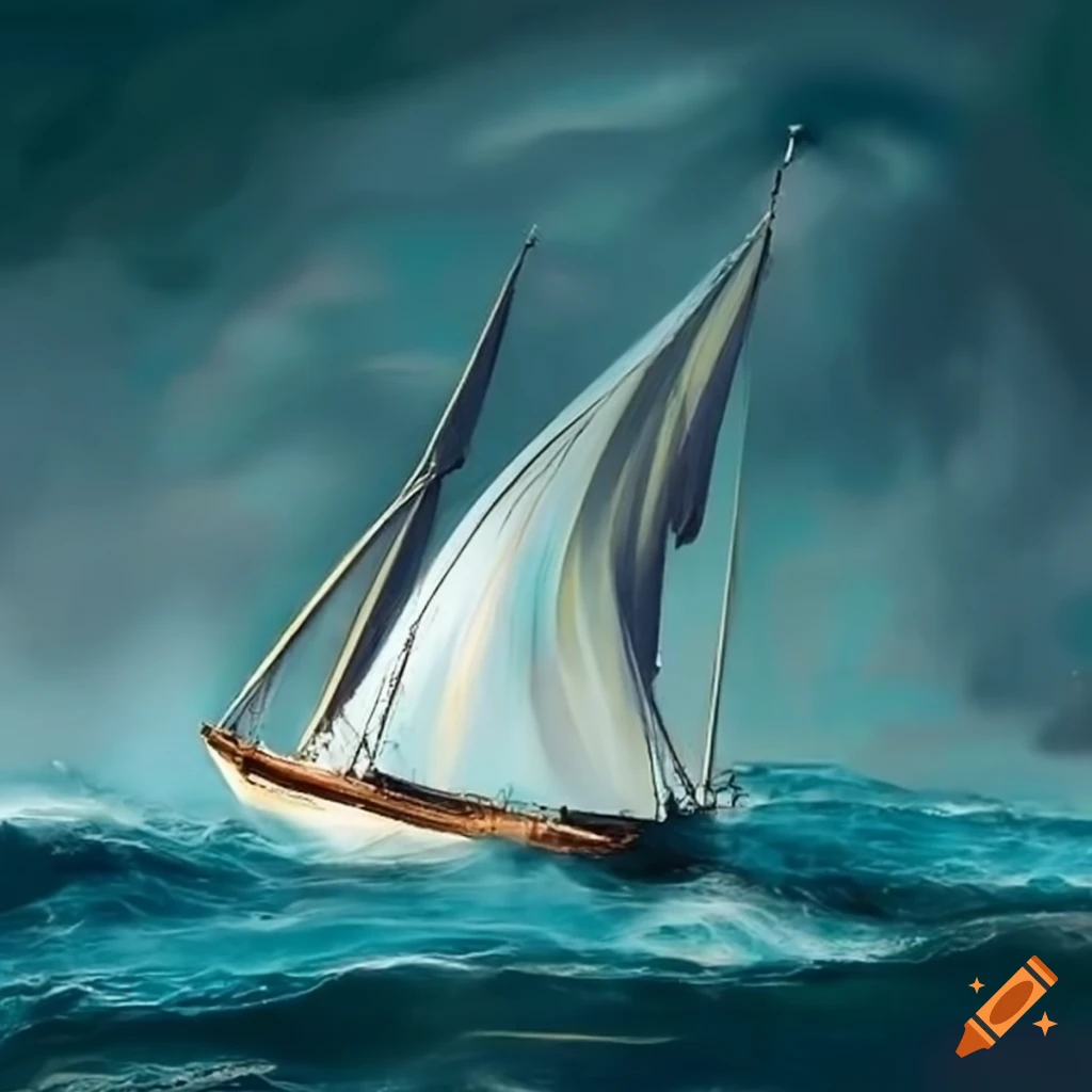 sailboat battling through rough waves