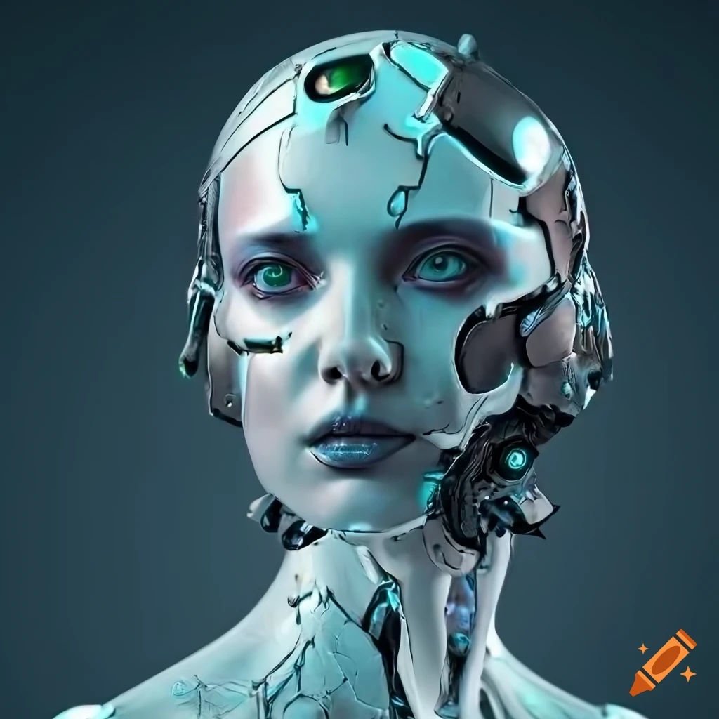 ultra detailed 3d render of a cracked porcelain android face