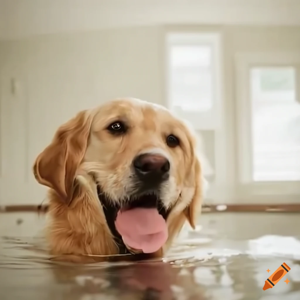 golden retriever happily bathing