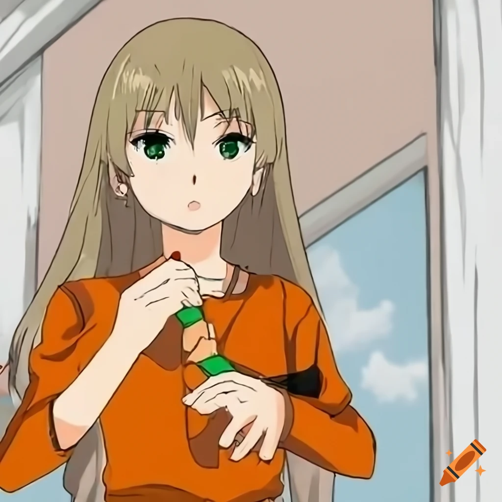 anime girl with ash blonde hair and stylish outfit