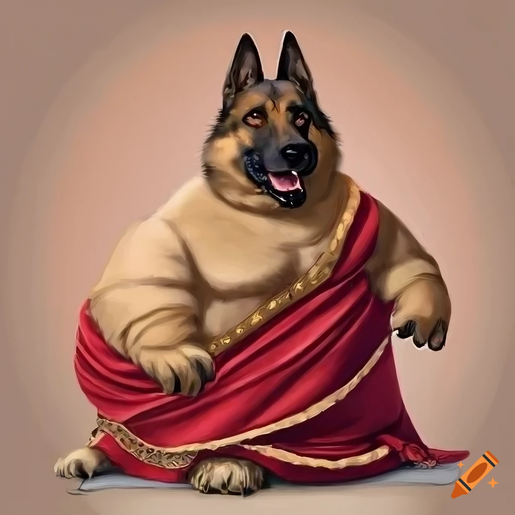 digital art of a luxurious, indulgent anthropomorphic German Shepherd