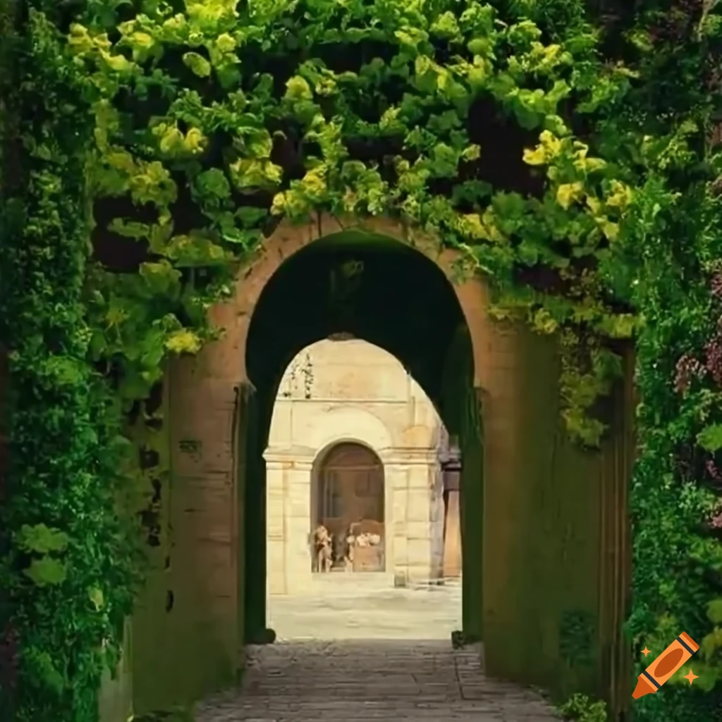 Florentine courtyard with archway and flowers