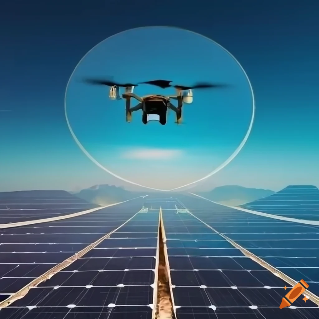 solar photovoltaic plant with a drone scanning the panels
