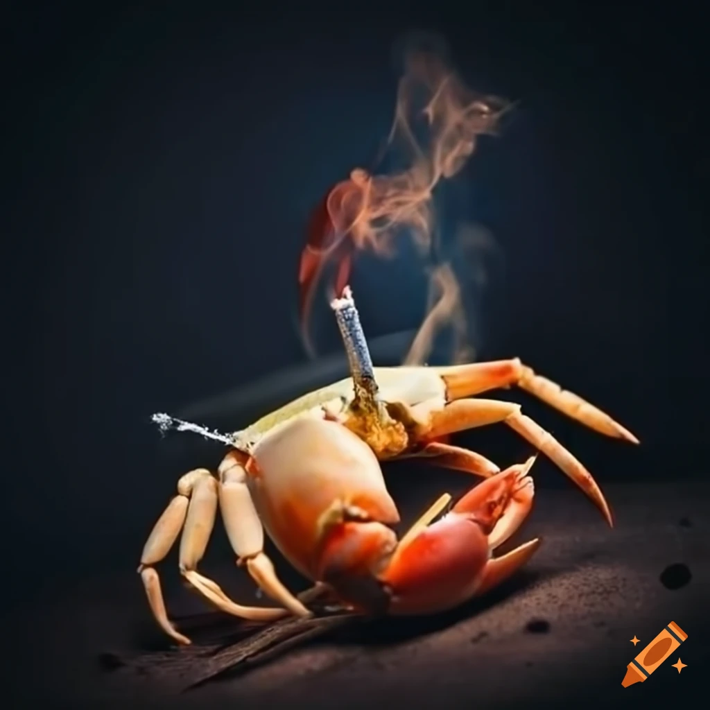 depressed crab smoking a cigarette