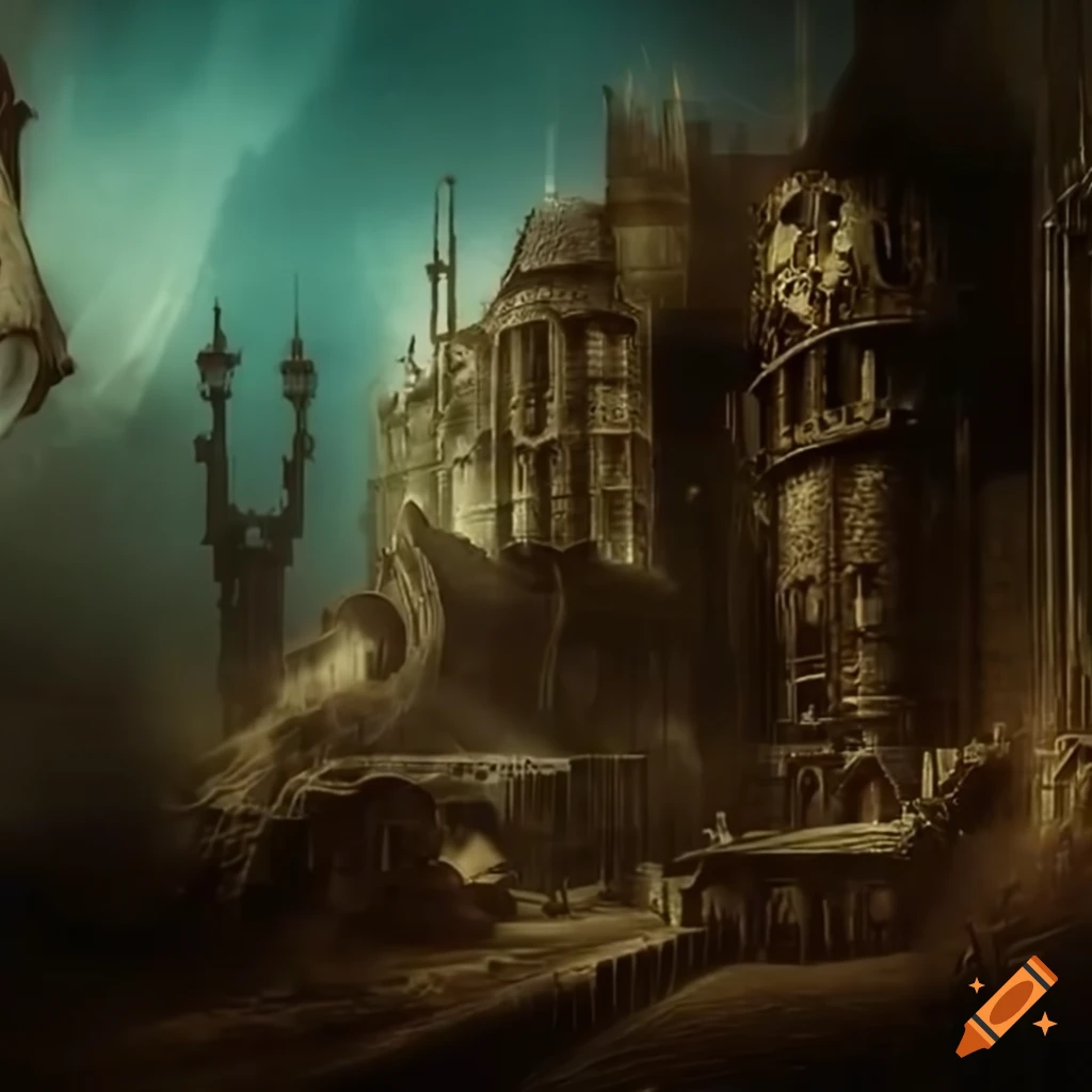 dynamic steampunk fantasy movie scene