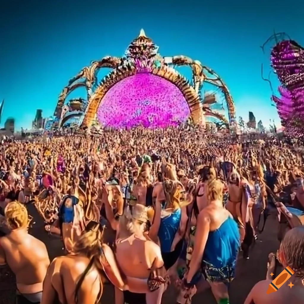 vibrant crowd at daytime music festival