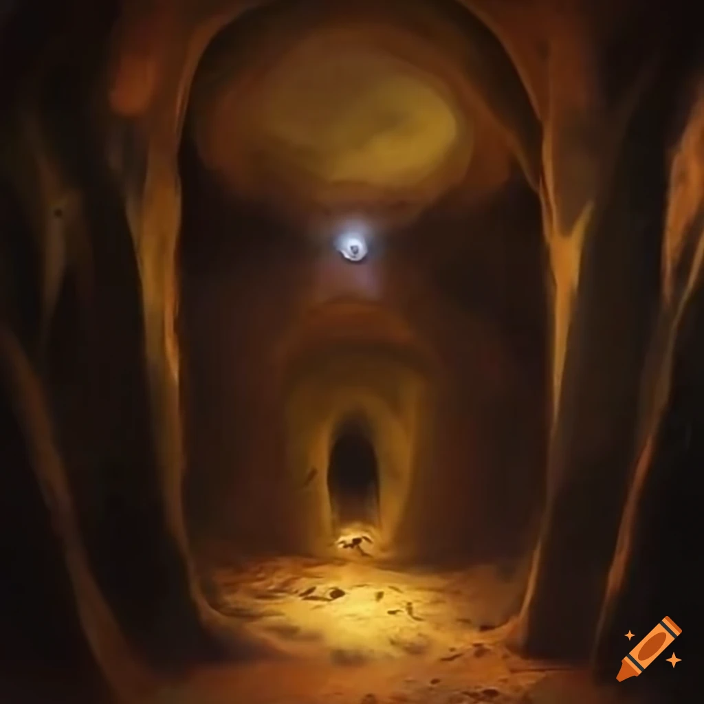 Plato's cave allegory with shadows on cave walls