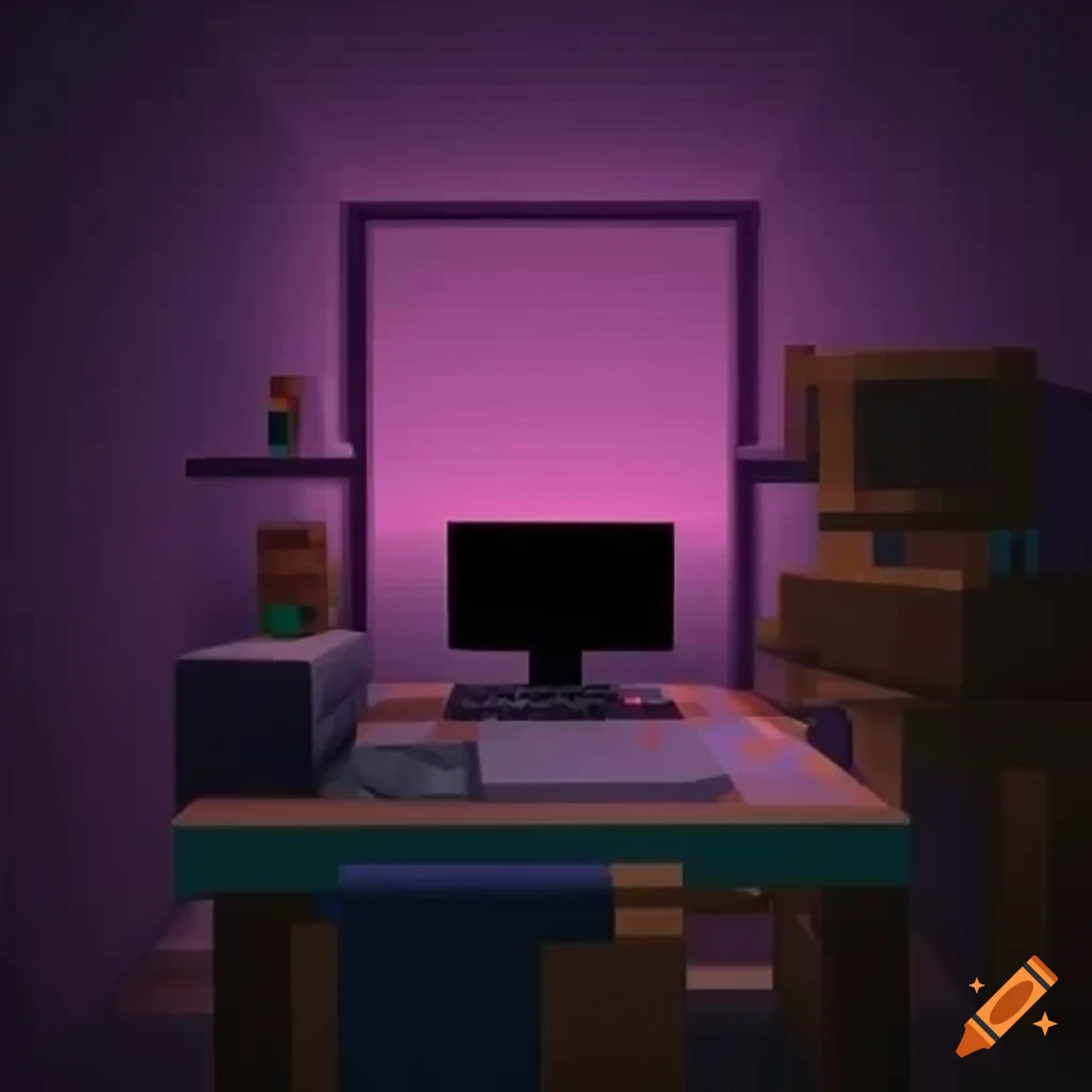 bedroom with a computer running Minecraft