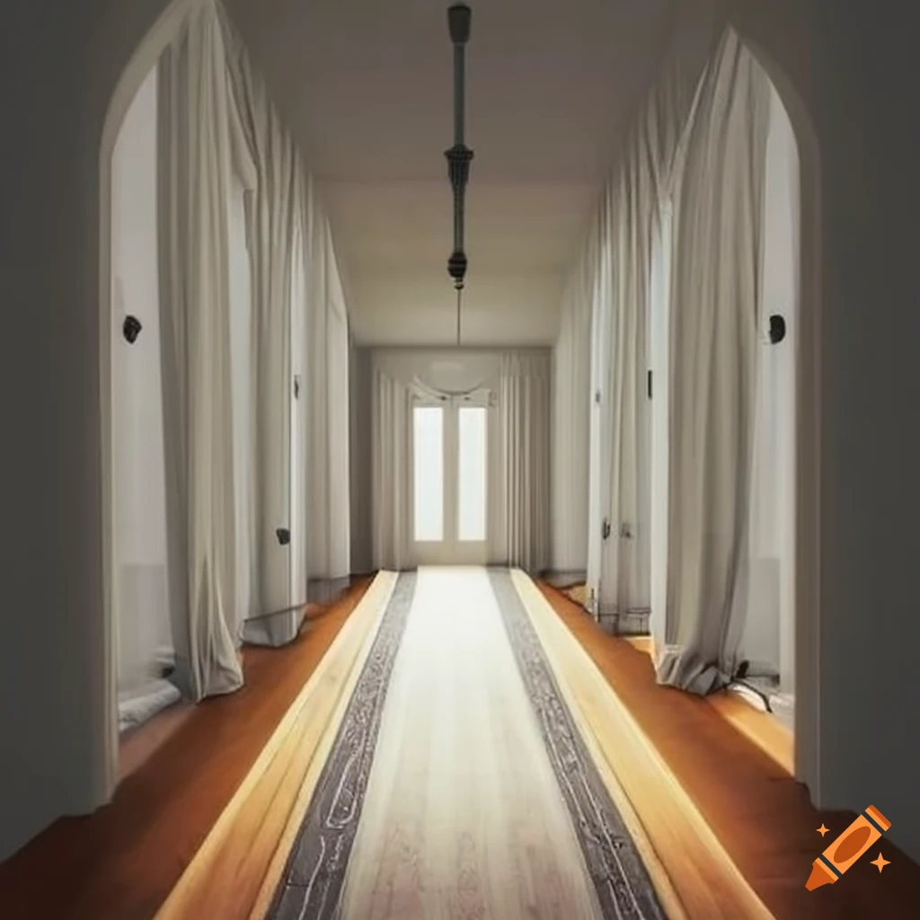 modern hallway with floor-to-ceiling windows