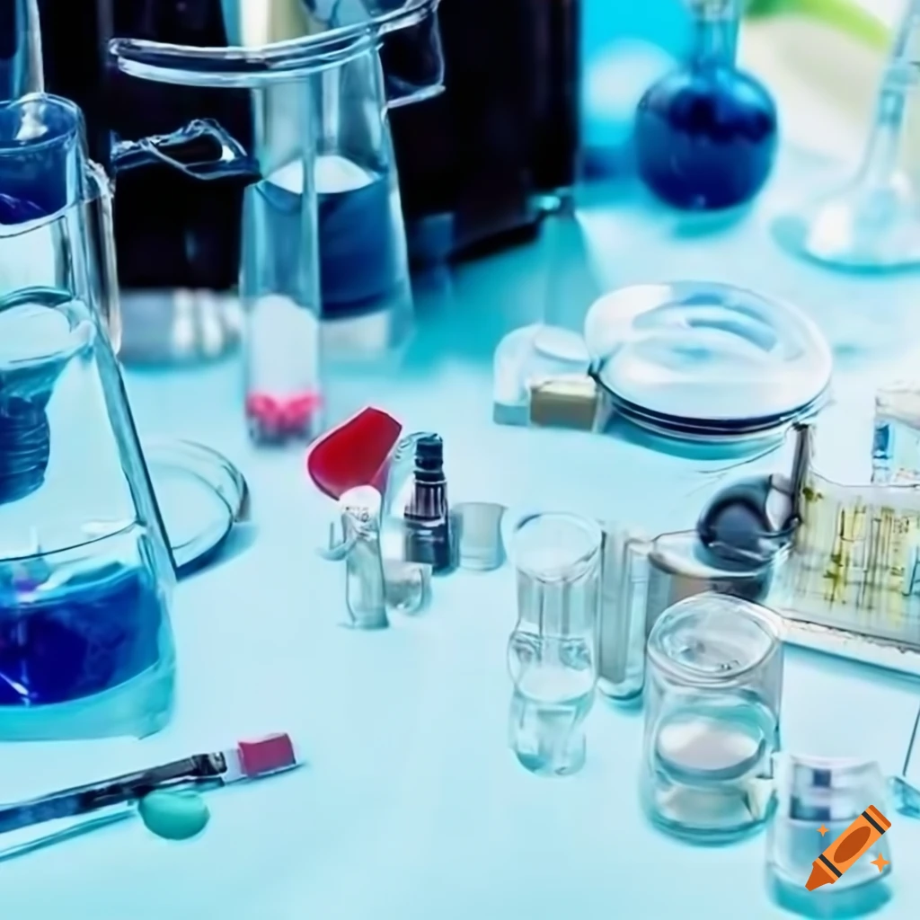 scientific background with laboratory equipment and chemical structures