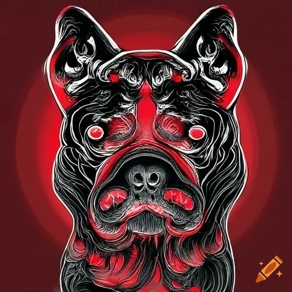 Chinese water dog tattoo in Asian style