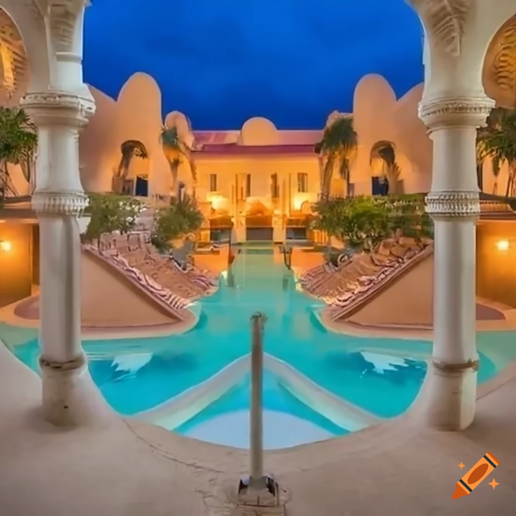 pool stairs at a Spanish resort hotel