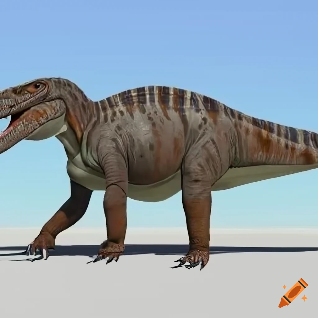 scientific illustration of an Iguanodon dinosaur with striped pattern