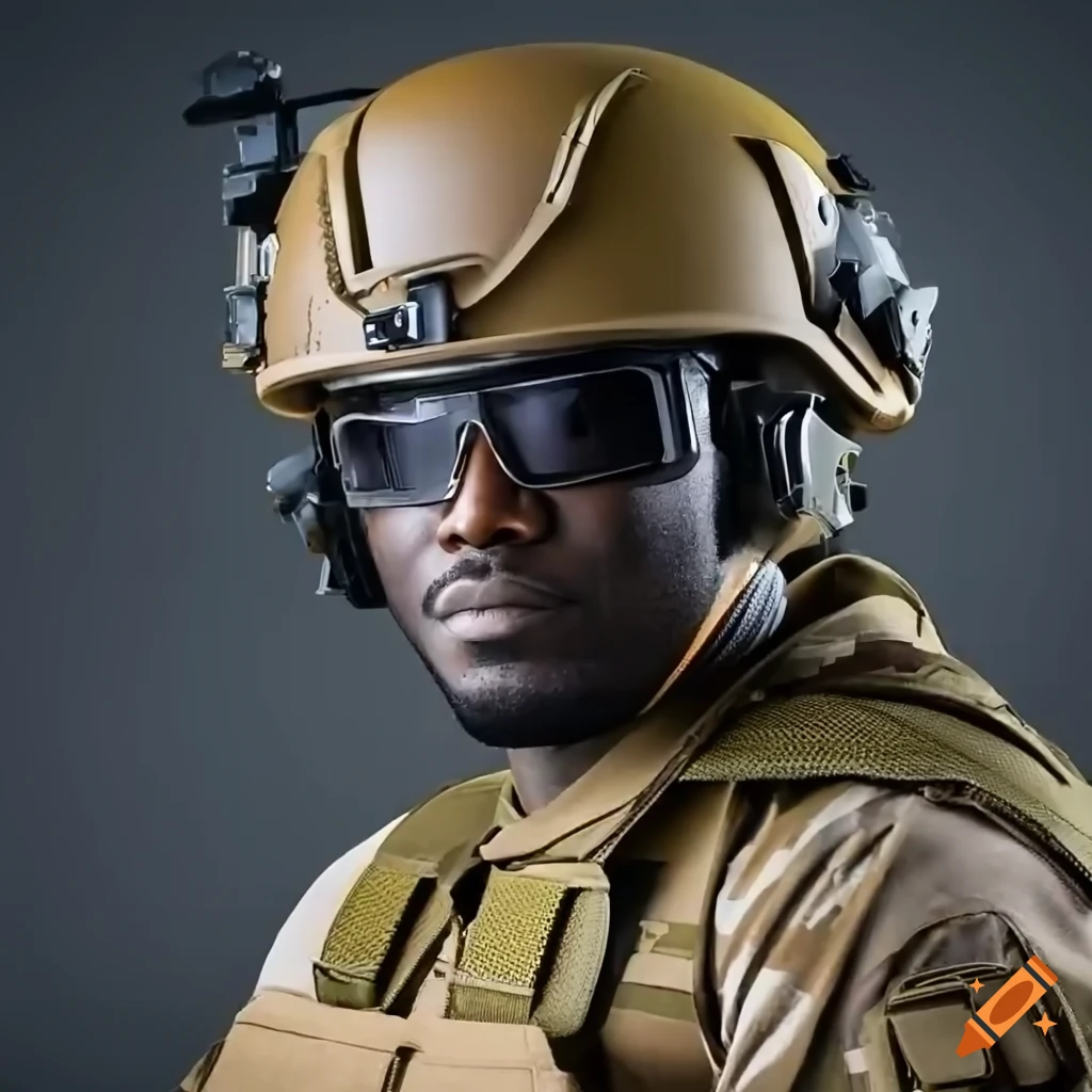 portrait of a soldier in desert camouflage with tactical gear