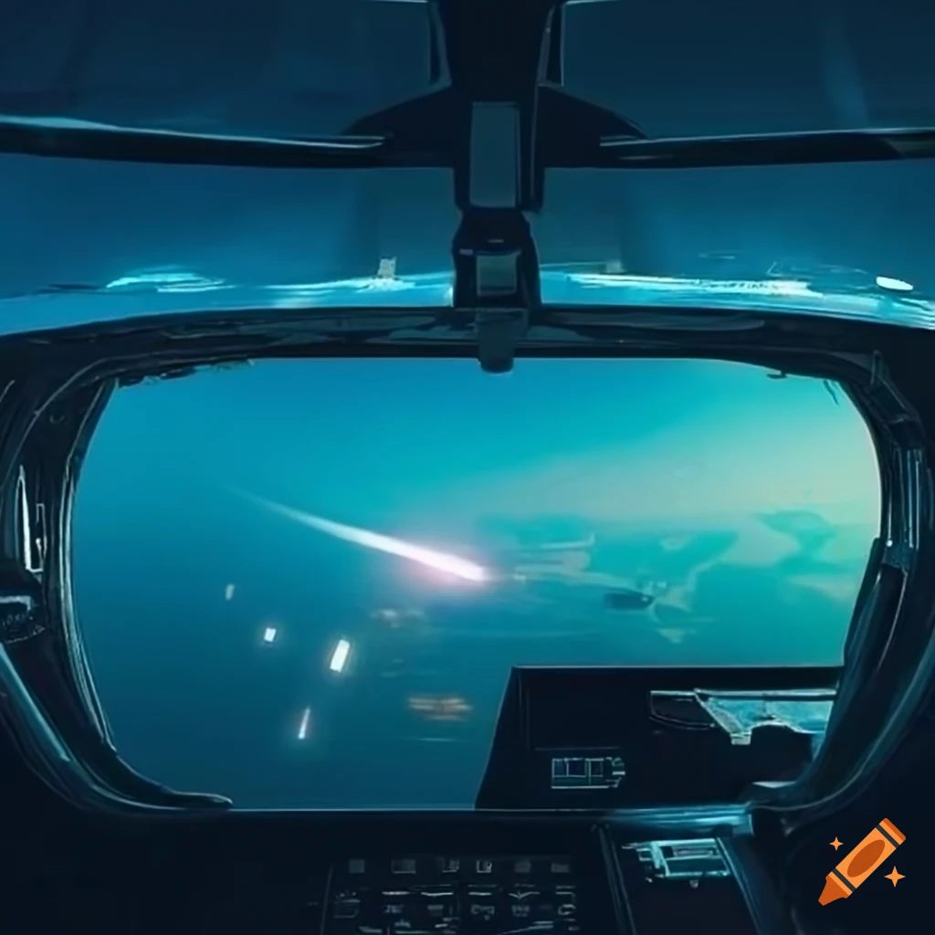 retro-futuristic spaceship cockpit with large glass canopy